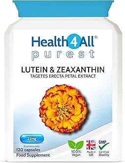 Health4All Lutein and Zeaxanthin Supplement 25mg per Capsule, 120 Capsules 4 Months Supply, Purest Eye Health Marigold Extract Supplement, Natural Eye Vitamins for Vision Care | Made in UK