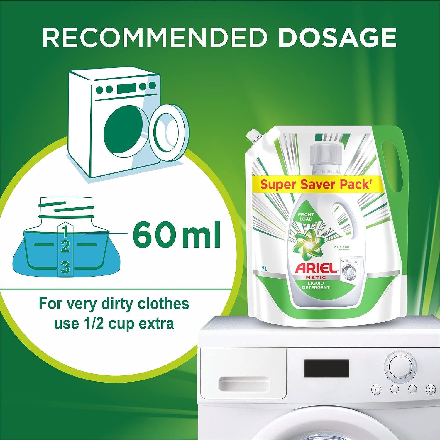 Ariel Matic Liquid Detergent, Front Load, 2 Litre