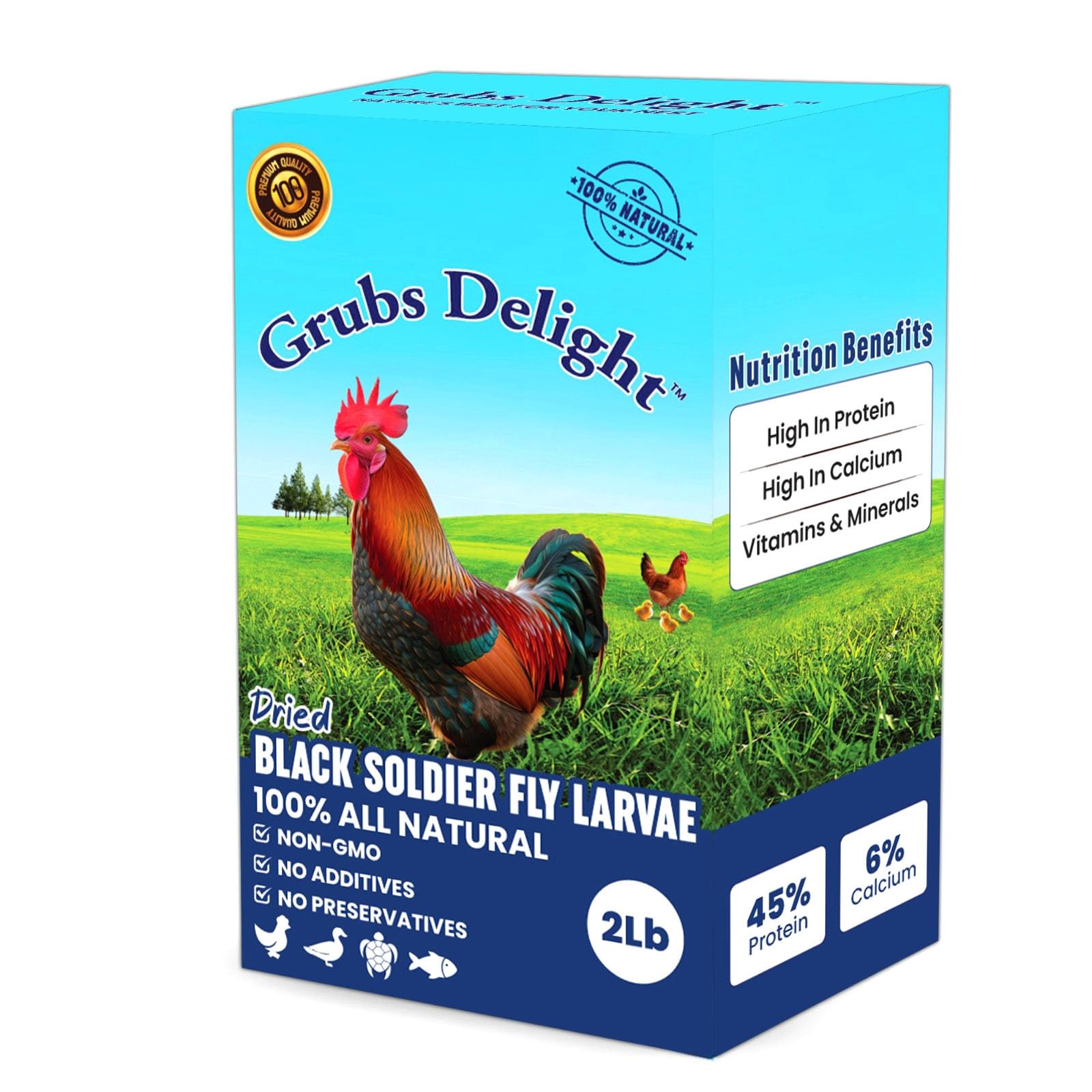 Grubs Delight 2LB Dried Black Soldier Fly Larvae for Chickens – 85x More Calcium Than Mealworms, for Chickens and Birds,