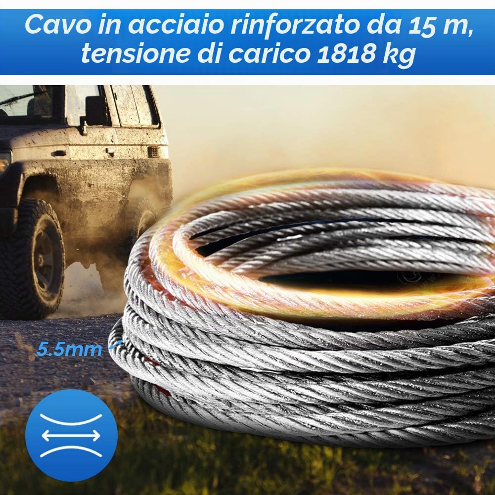 Verricello Elettrico 12 V, Verricello A Motore Con Telecomando Radioargano Cavo In Acciaio Quad Verricello ATV, Per Auto Rimorchio Camion 4000 Lb 15 m Cavo In Acciaio Solido