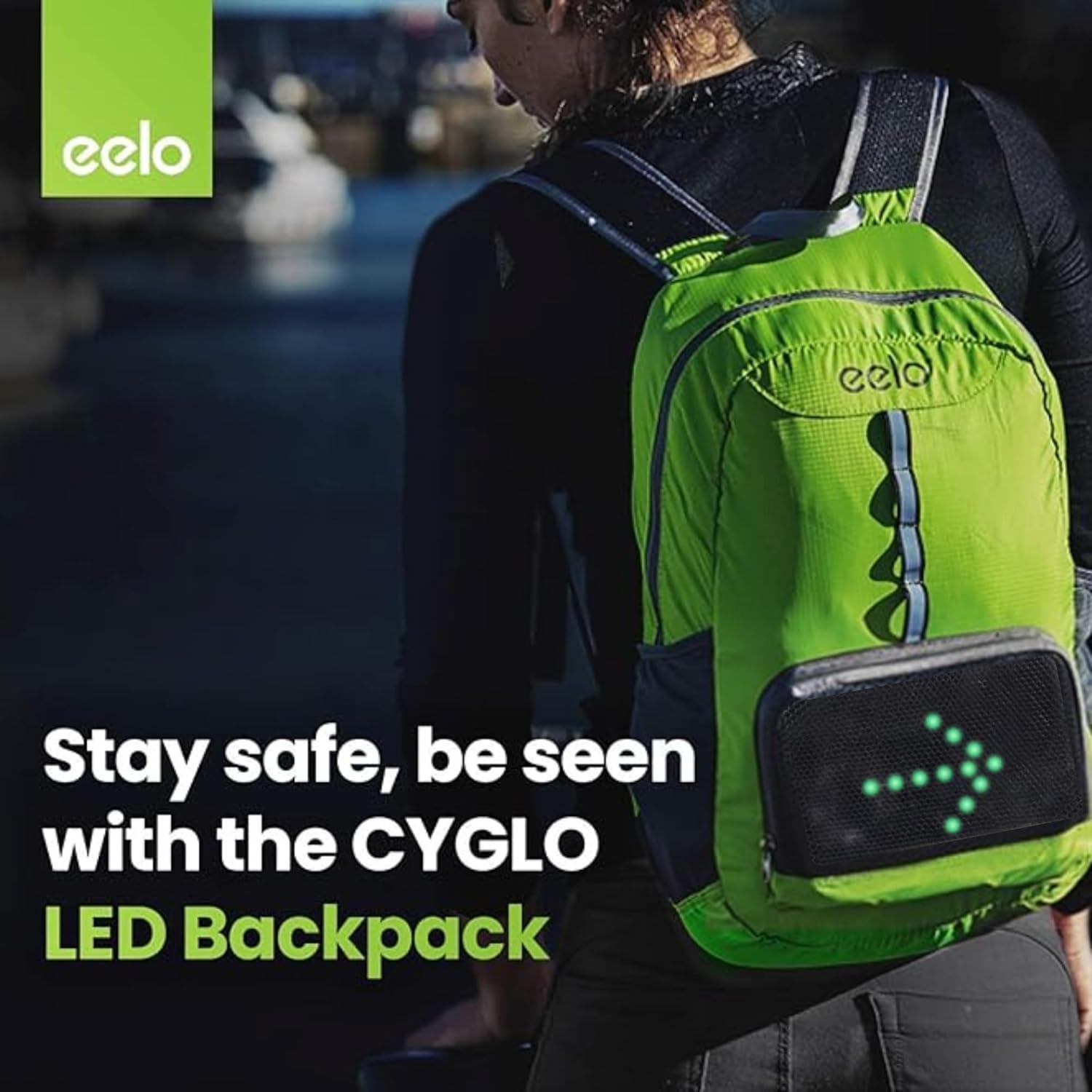 Cyglo Safety Backpack for Cycling with Rear LED Signal Indicators. Reflective Rucksack with Flashing Direction Lights