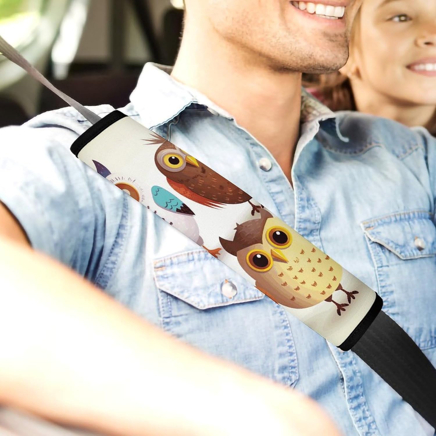2 PCS Super Soft Car Seat Belt Pad, Cute Many Owls Birds Printed Waterproof Sweat-Absorbing Seat Belt Covers Backpack Shoulder Pad for All Car Seats Baby Strollers
