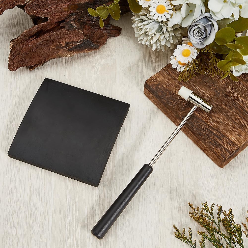 Black Double Face Jewelry Making Tools Steel Rubber Hammer Set with Square Rubber Shock Absorber Sound Isolation Pad Kit for Handmade Jewelry DIY Artical Crafts Repair and Beading Supplies image 3