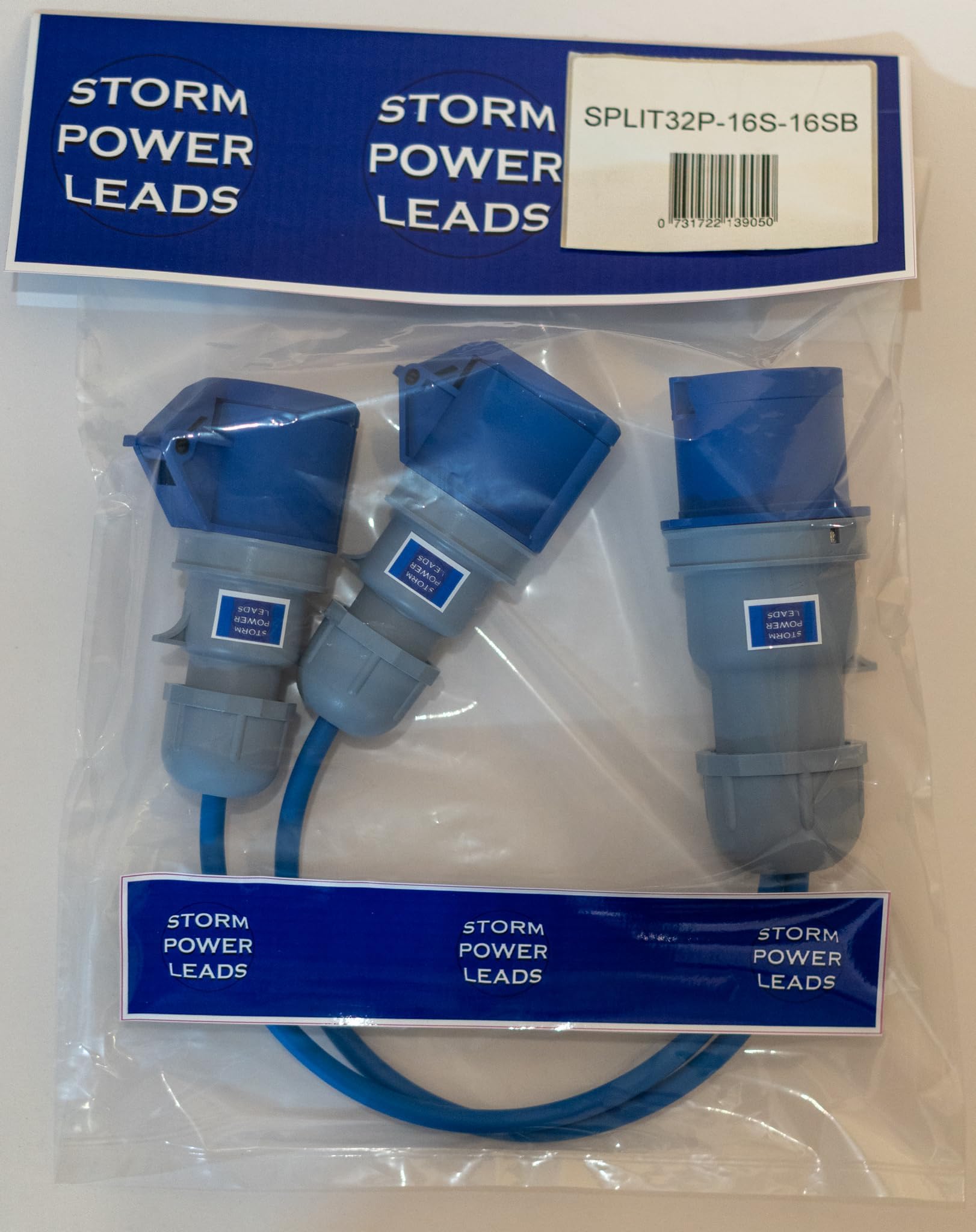 32 AMP TO 2 X 16 AMP SOCKETS 2WAY BLUE SPLITTER 240V EXTENSION LEAD