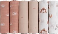 GLLQUEN Baby Muslin Swaddle Blankets 6 Pack - Ultra Soft Breathable Bamboo Cotton Receiving Blankets for Newborn Boys Girls (Sun Pattern)