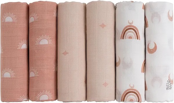 GLLQUEN BABY Receiving Blanket Boy Cotton Muslin Swaddle Blankets Girl Newborn Squares Breathable & Soft Thin Baby Blankets Cloths Double Absorbent Infant Swaddling Wrap - 6 Pack (Sun)