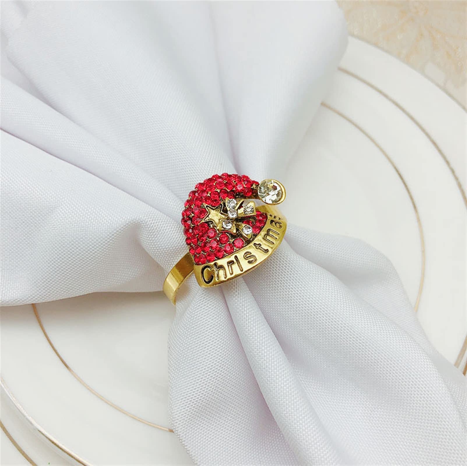 servilletero 6pcs Diamond-Studded Santa Hat Sapkin Hebilla Anillo de servilleta