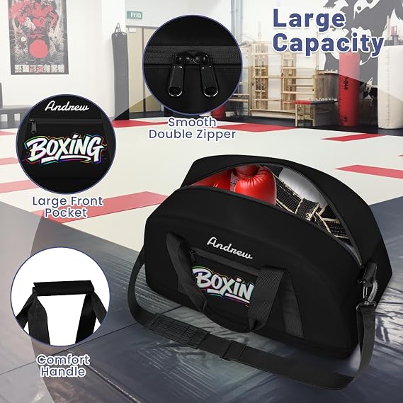 Martial Arts Training Duffle Bag | Personalised Taekwondo Karate Boxing Gym Bag for Men & Kids | Custom Name Water-Resistant Sports Holdall for Gear & Gloves, Boxing Colorful