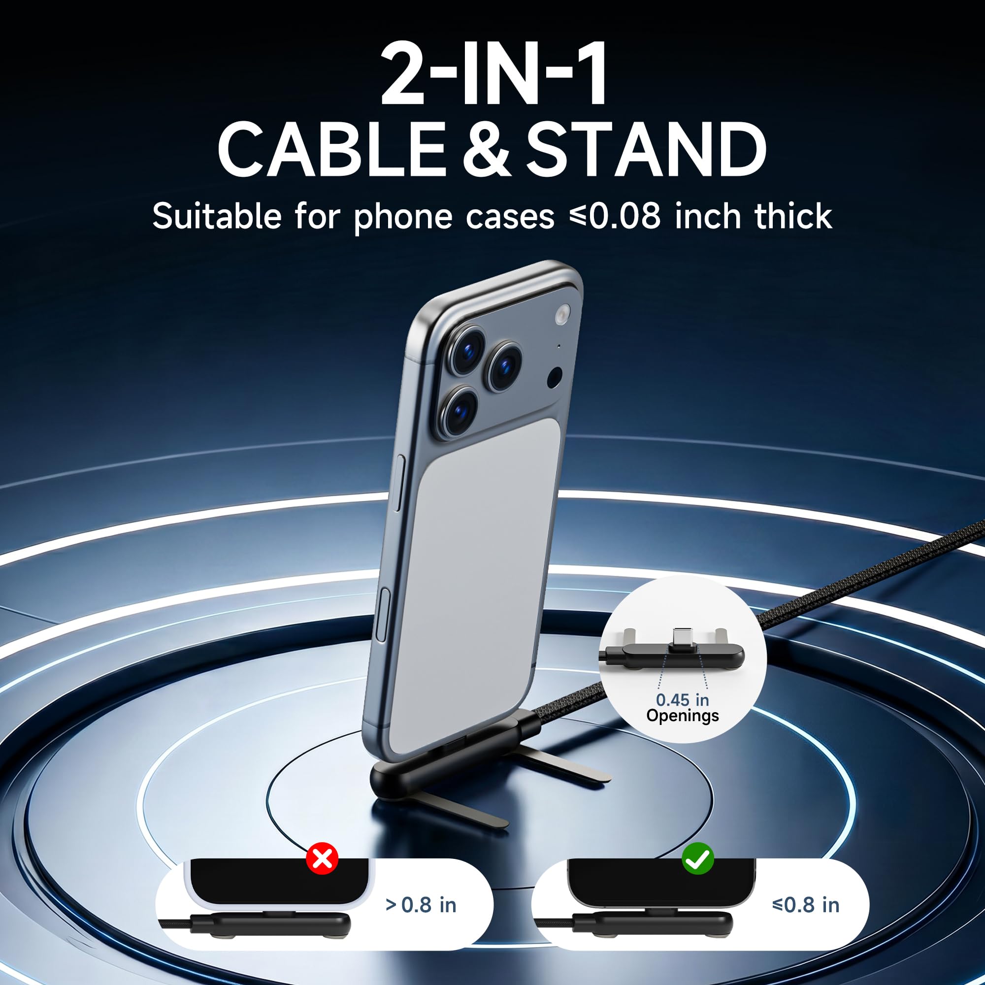 Cavo di ricarica rapida da USB C a USB C da 240 W con supporto integrato, cavo di ricarica invisibile per iPhone, cavo di ricarica piatto intrecciato a forma di T a 90 gradi per iPad, Samsung Pixel