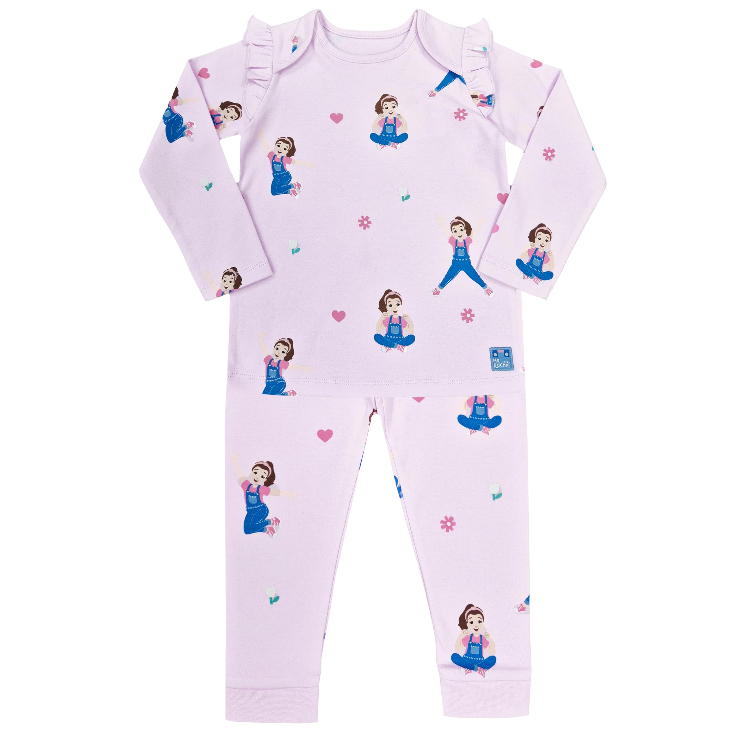 Ms. Rachel Girls Pyjamas Frill Long Sleeve Kids Character PJs Nightwear Lilac, 12-18 Months