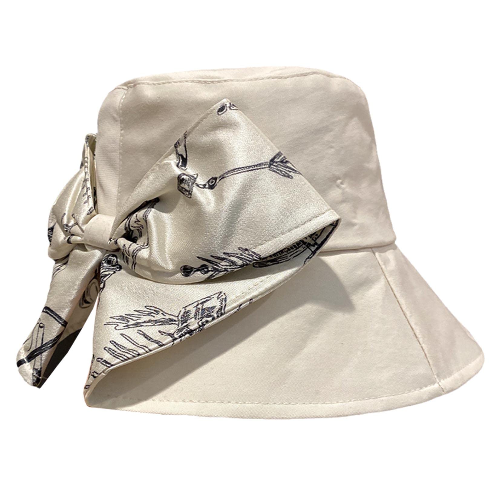 Sun Visors Hut für Frauen Sommer lässiger Weitkremp -Baumwoll -Eimer -Hut mit Bowknot Beach Urlaub Beige-56-58cm