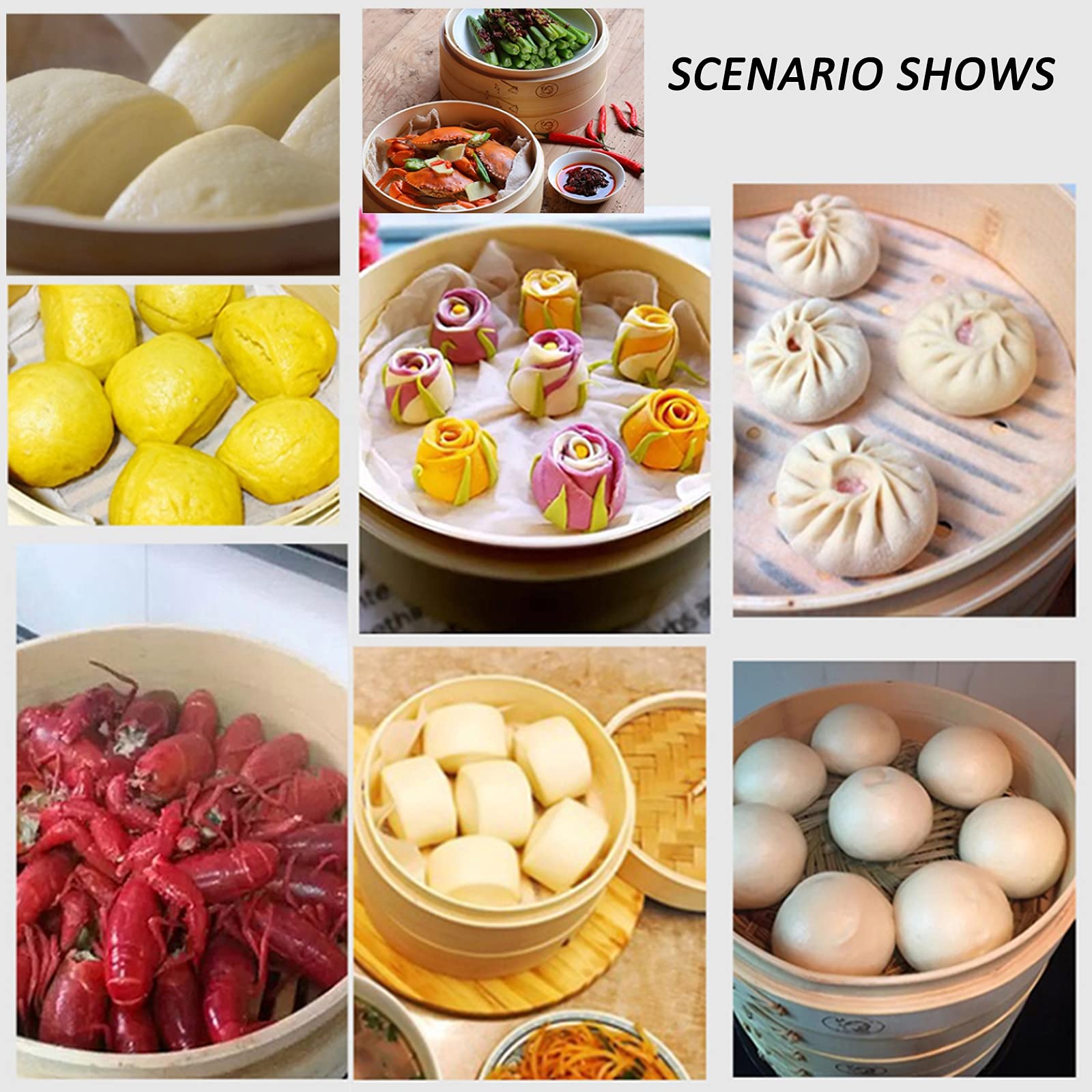 Vaporera de bambú de un Solo Nivel con Tapa de bambú para Dim Sum, Pan, Verduras, arroz y Pescado, 28 cm