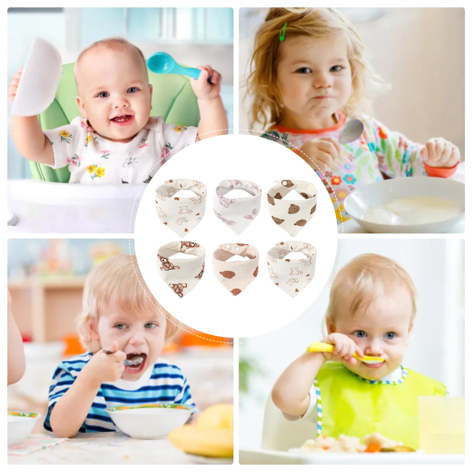 Bibs for Drooling and Teething, 6-Piece Soft Absorbent Burp Towels, Adjustable Newborns Feeding Cloths