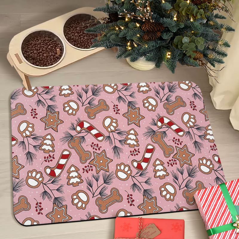 Dog Food Mats for Floors Waterproof, Cat Water Bowl Mats Pet Feeding Absorbent Placemats Christmas 16 * 24 inch — image 1