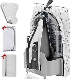 KLIFI™ Small Ironing Board Iron Board Hanger Wall Mount – Table Top Ironing Board with Adjustable Legs – Foldable Ironing Board with Built-in Iron Rest, Ironing Cloth – Compact and Lightweight -Grey