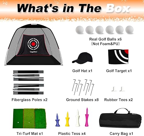 Vista 7 de Gagalileo Golf Net: Backyard Driving Real Golf Ball Practice Hitting Training by Turf Mat Target Indoor Outdoor Chipping Swing Gift for Golfers Dad