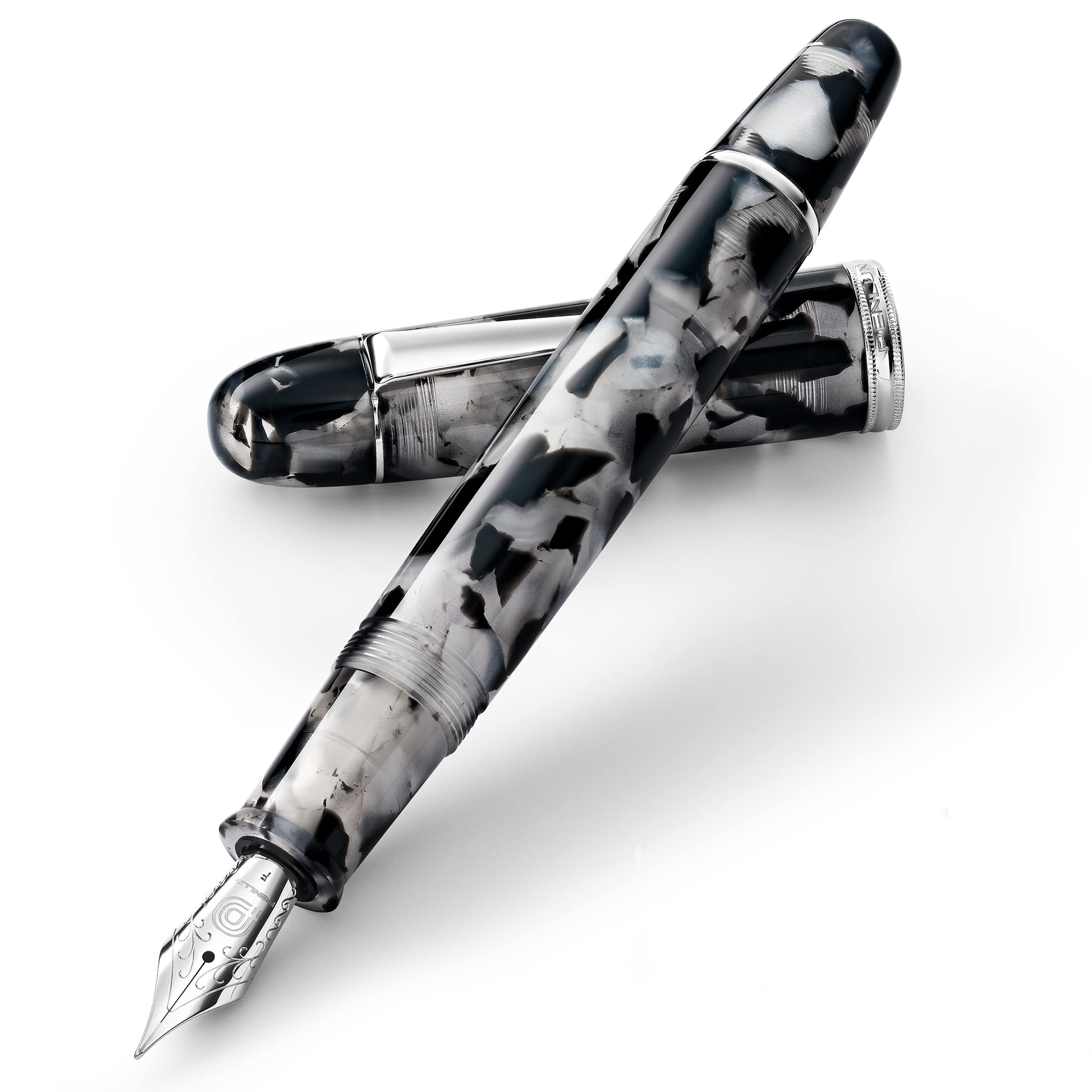 PENLUX Premium Fountain Ink Pen | Medium Nib | Piston Filling | Black & White Masterpiece Grande Koi | Oversize Pen in a Gift Box | Best for Luxury Gifting CEO Executives Business Leader