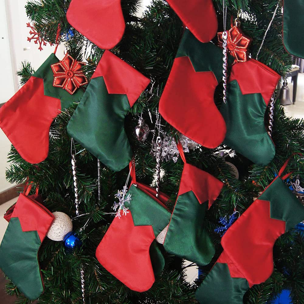 mini calze di Natale, 24 pezzi di 7 pollici calze rosse e verdi, gift card clip argento, cibo all'ingrosso per vicini, colleghi e bambini, piccola copertura dell'albero