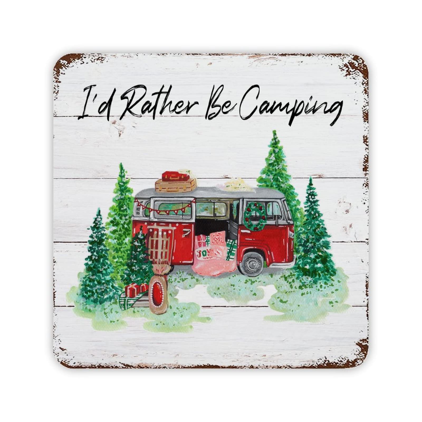 ENEDNATE Aluminum Sign I'd Rather Be Camping Tin Metal Camping Sign Decor Travel Trailer Funning Camper Accessories 12x12 inch
