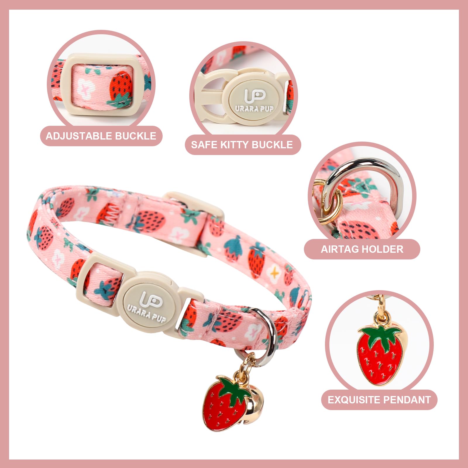 UP URARA PUP Cat Collar, 2Pack Summer Kitten Collars-Cute Lime and Strawberry Pendants-Breakaway Kitty Collars,Cat Collar with Bell, for Girl & Boy Cats