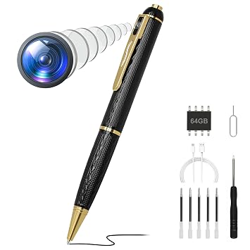Hidden Camera Pen 64GB 1080P Mini Camera Pen Small Camera, 600mAh Battery Loop Working Nanny Cam, Indoor Camera Security Camera for Safety.