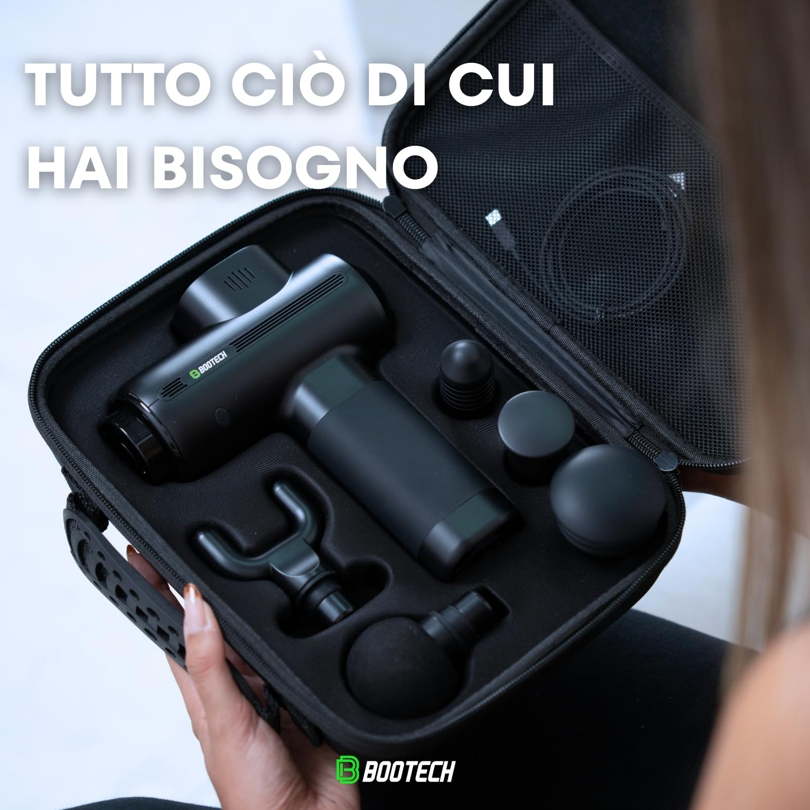 BOOTECH Pistola per massaggi muscolari, massaggiatore professionale a tessuto profondo con 10 mm di ampiezza, massaggiatore silenzioso con 5 teste& 5 velocità per recupero sportivo, sollievo dal
