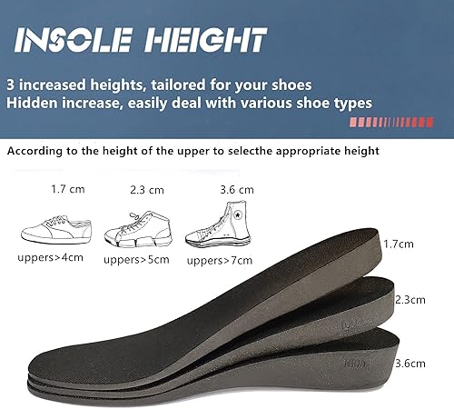 Miniatura 2 de Plantillas de aumento de altura, plantillas de zapatos de ascensor para zapatos demasiado grandes, 0.7 in0.9 in1.4 in inserciones de tacón de altura