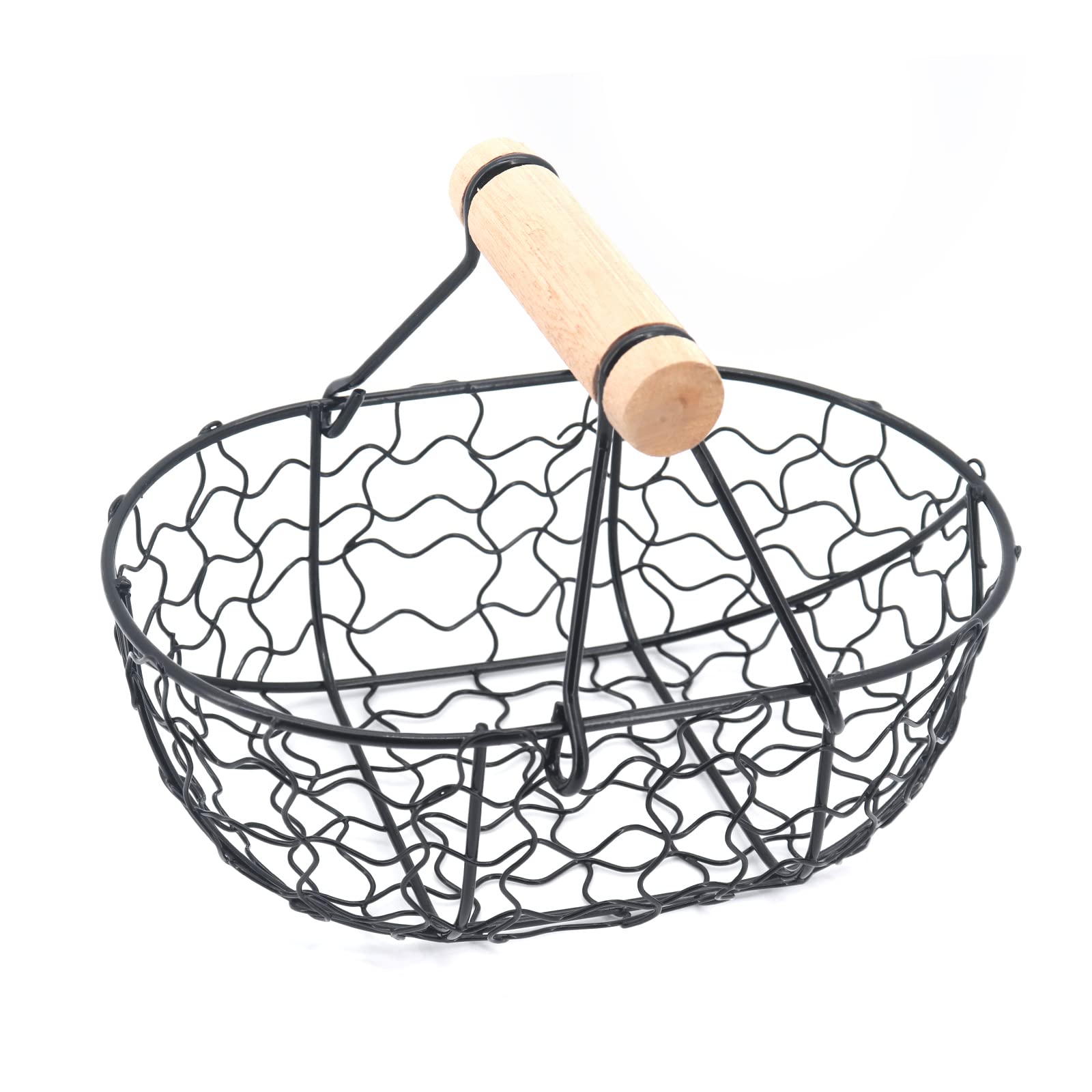 MoYouno Wire Egg Baskets, Metal Desktop Storage Basket，with Handle Iron Art Eggs Tray, Bread Basket Kitchen Desktop, for Carrying and Collecting Fruit Food (Black)