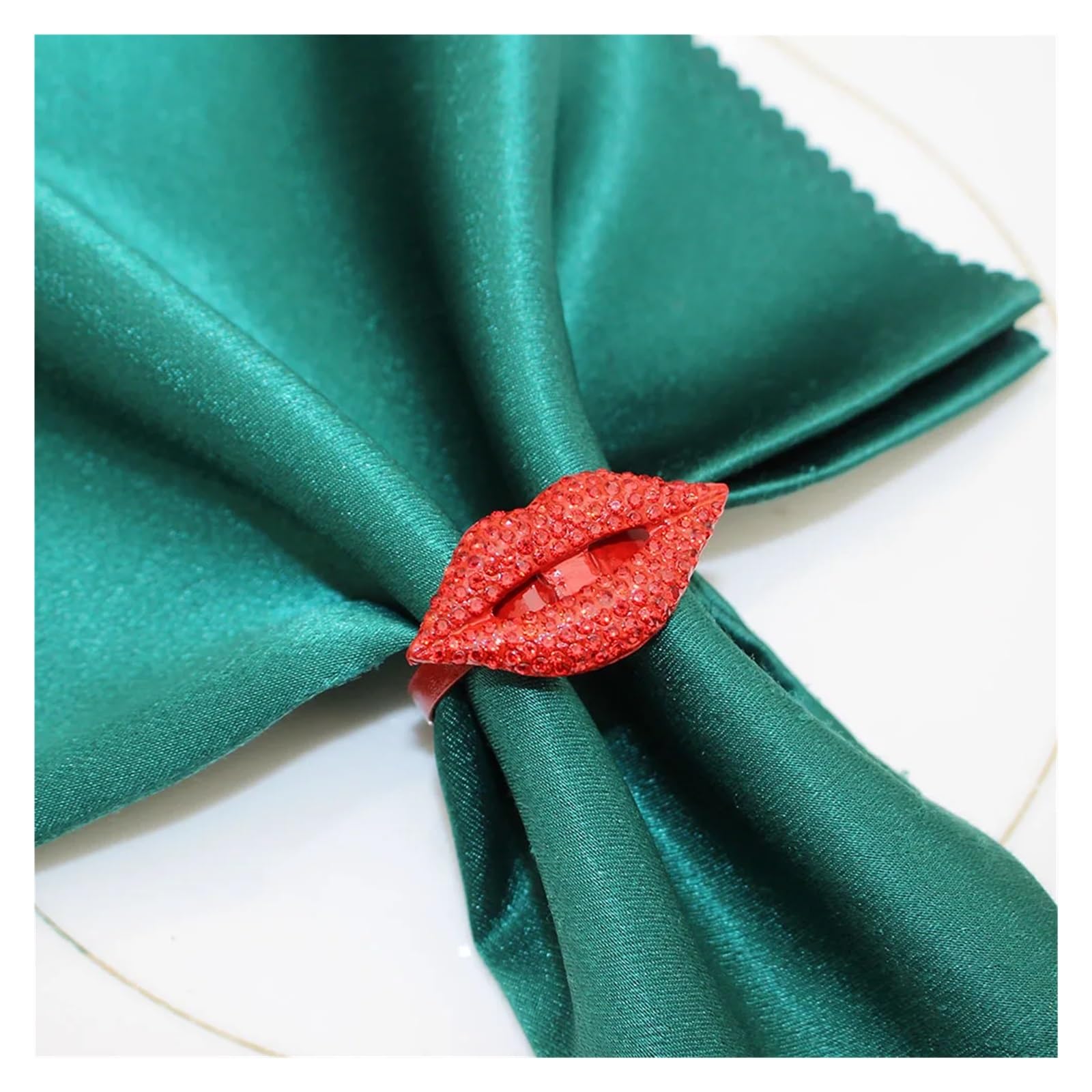 porta tovaglioli da tavolo 6Pcs Valentine's Day Napkin Rings Rhinestone Red Lip Holders for Anniversary Wedding Christmas Table Decor