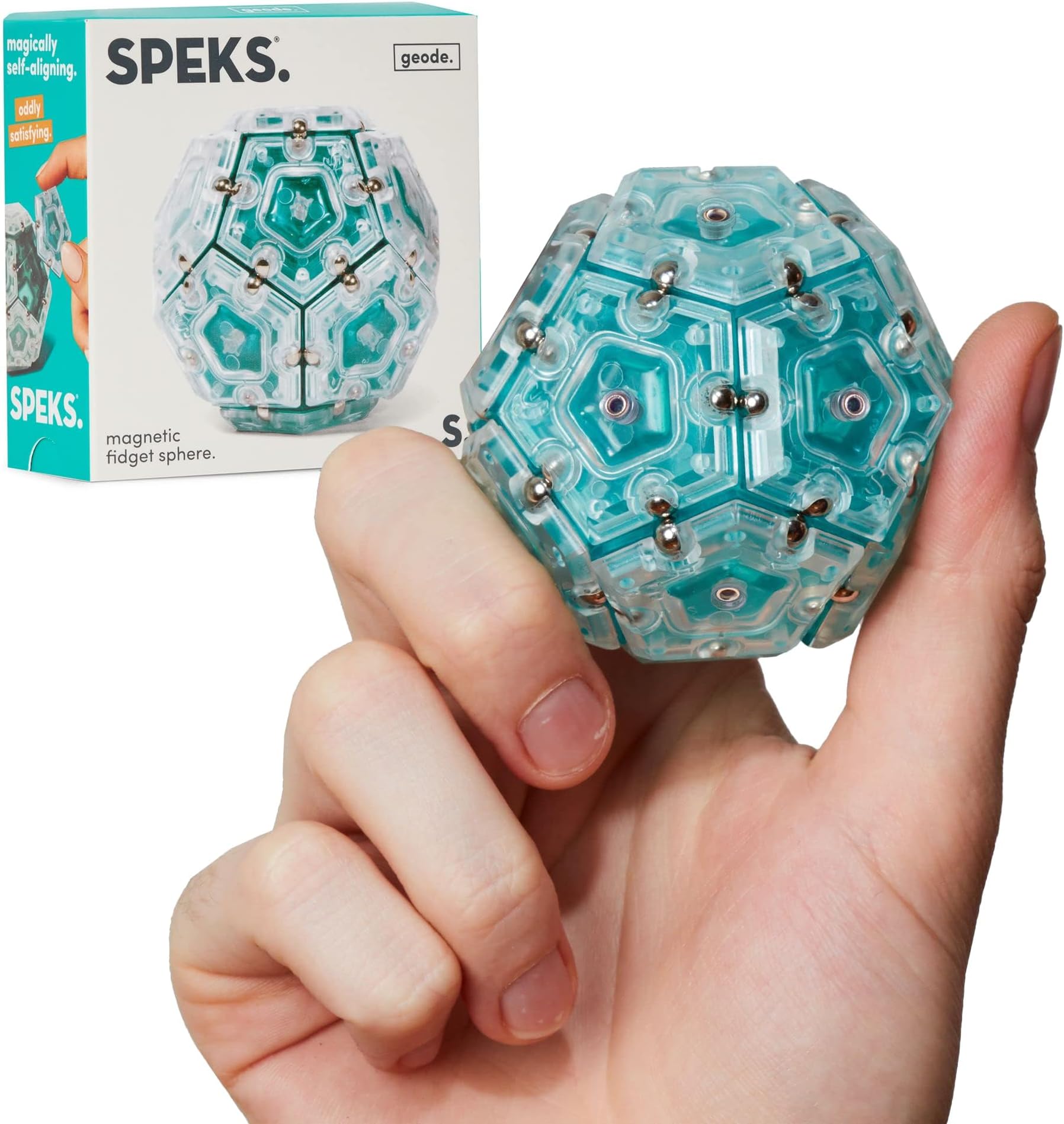 Speks Geode Magnetic Fidget Toy - Sensory Desk Toy for Adults & Teens 14+, Stress Relief Gift, Easter Basket Stuffer, Sphere, Aqua