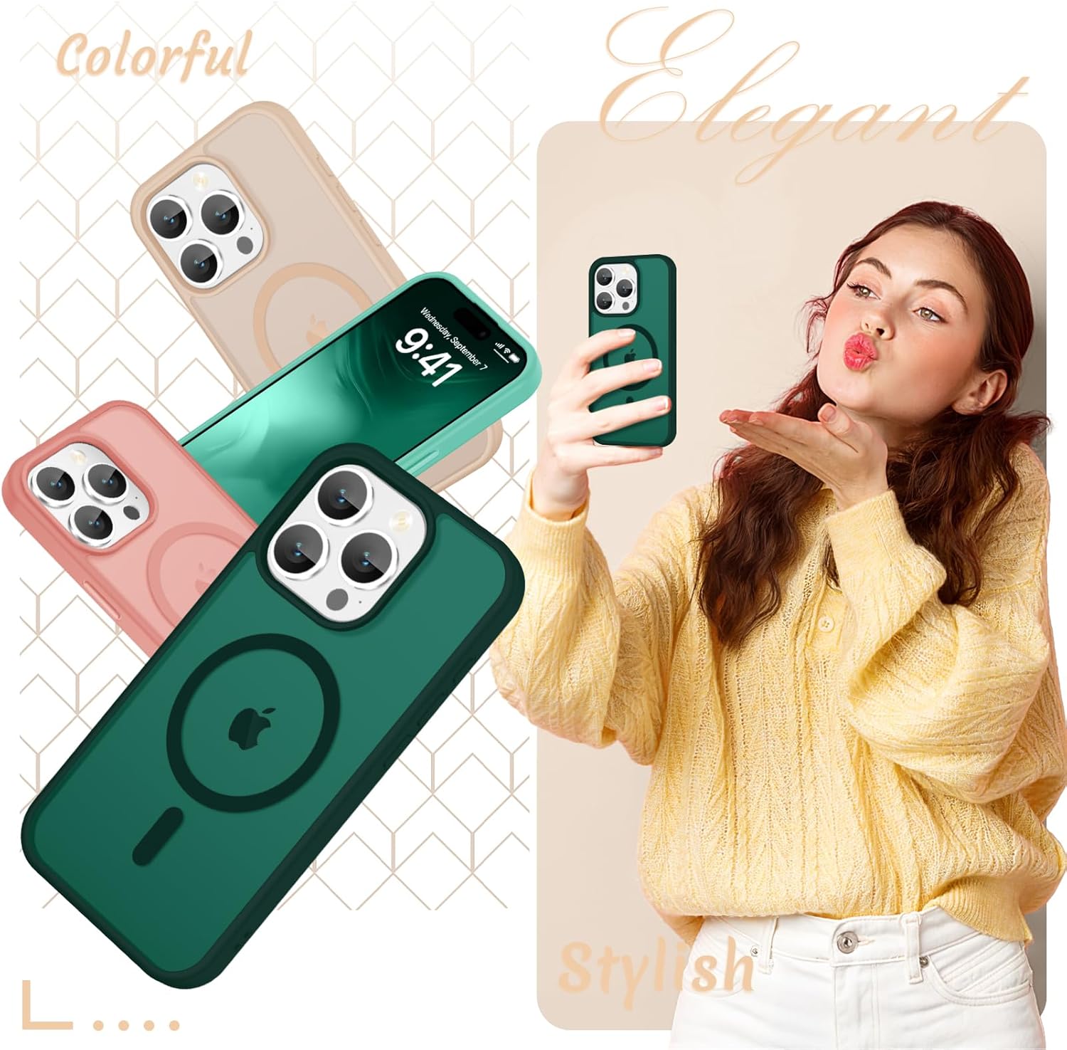 for iPhone 15 Pro Max Case, Matte Magnetic Phone Cover [with 1 Screen Protector] [Support for MagSafe] [Shockproof Military Grade Protection] Translucent Frosted Back, Dark Green - Image 7