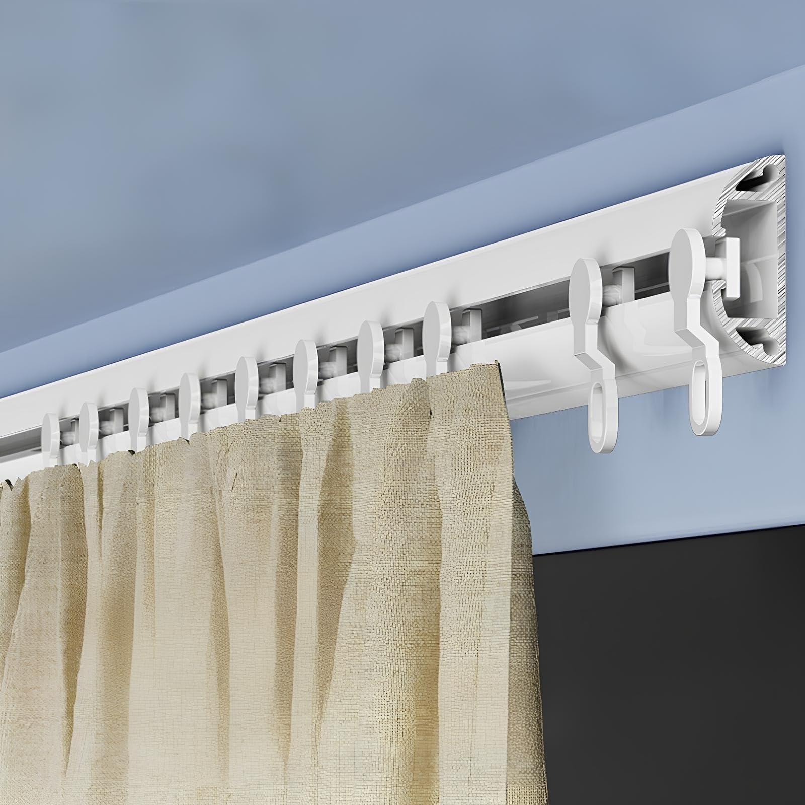 GLDYTVF RV Shower Ceiling Mount Curtain Tracks - Black/White Aluminum Curtain Rod Set with Installation Hardware End Caps 150cm/2 x 75cm - Perfect for Camper Bathrooms