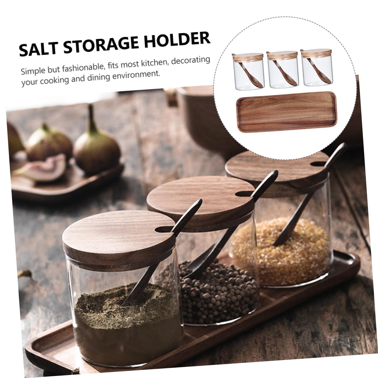 Lurrose Gewürzglas Satz Holz Glas Mit Deckel Und Löffel Kleiner Gewürztopf Für Küche Haushalt Picknick Bpa Frei Sichere Aufbewahrung Verschiedener Gewürze