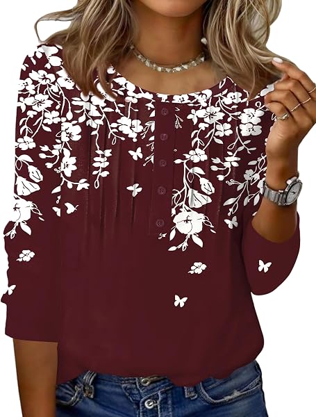 Zeagoo 3/4 Length Sleeve Womens Tops Round Neck Casual Summer Tunic Tops…