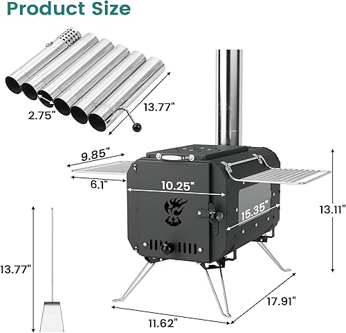 Miniatura 4 de Estufa de leña, estufa de tienda de campaña caliente, estufa de leña portátil plegable para tienda de campaña, cocina, senderismo, estufa de leña de