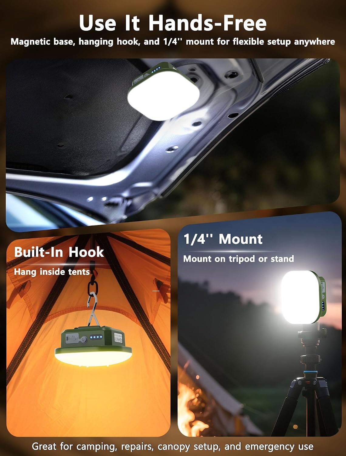 Rechargeable Camping Lantern, 800LM LED Tent Light with 4500mAh Battery & Magnet, IP54 Waterproof, Stepless Dimming, 5 Modes for Camping, Hurricane, Outdoor