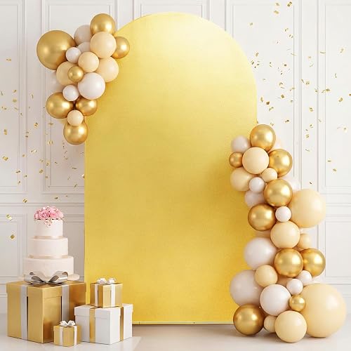 Poise3EHome 6.6 FT Gold Shimmer Arch Backdrop Cover,Double-Sided Thick Soft Stretchy Bling Arch Backdrop,Glitter Spandex Fitted Chiara Cover for Wedding, Birthday, Baby Shower, Graduation, Photo Booth