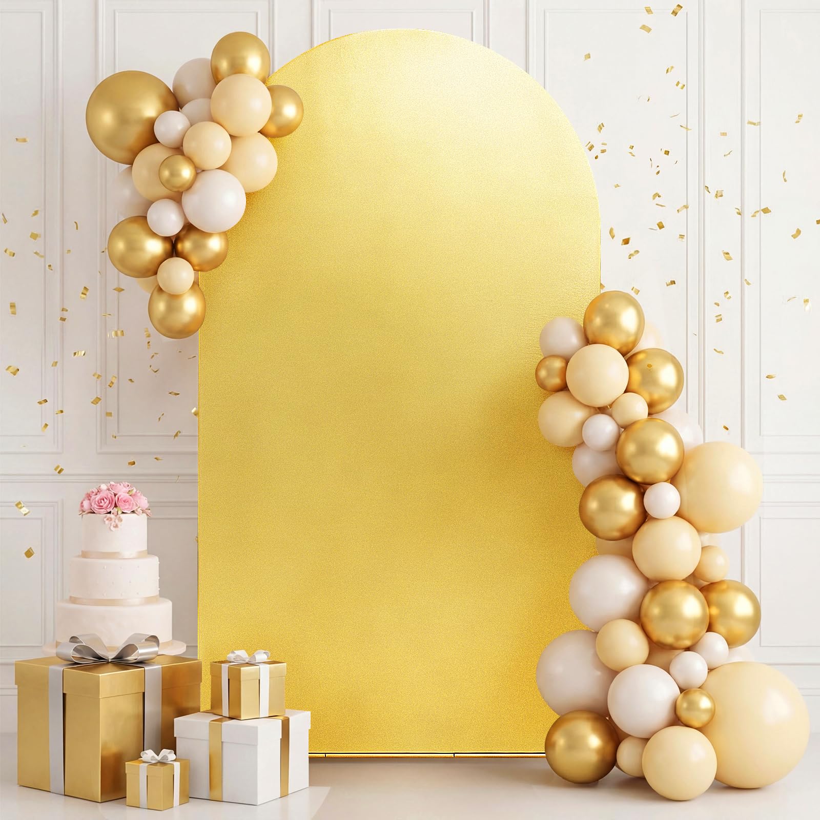 3E Home Gold Sparkly Arch Backdrop Cover, 6.6 FT Glitter Stretchy Arch Cover for Wedding, Birthday Party, Events, Baby Shower, Reception Decor