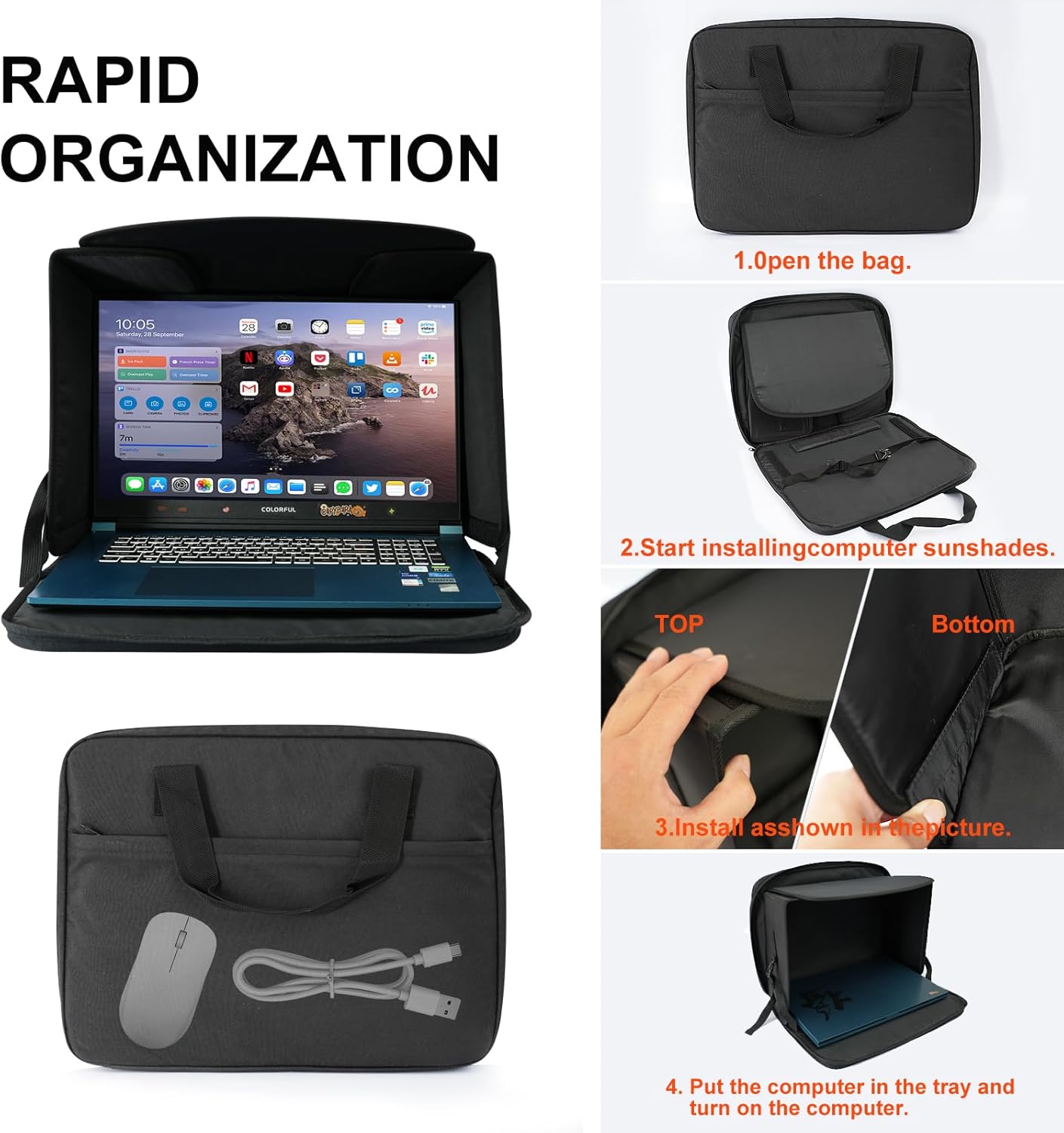 Laptop Sun Shade Bag for Working Outside Foldable Laptop Case Shield Cover Outdoor for Travel - Image 4
