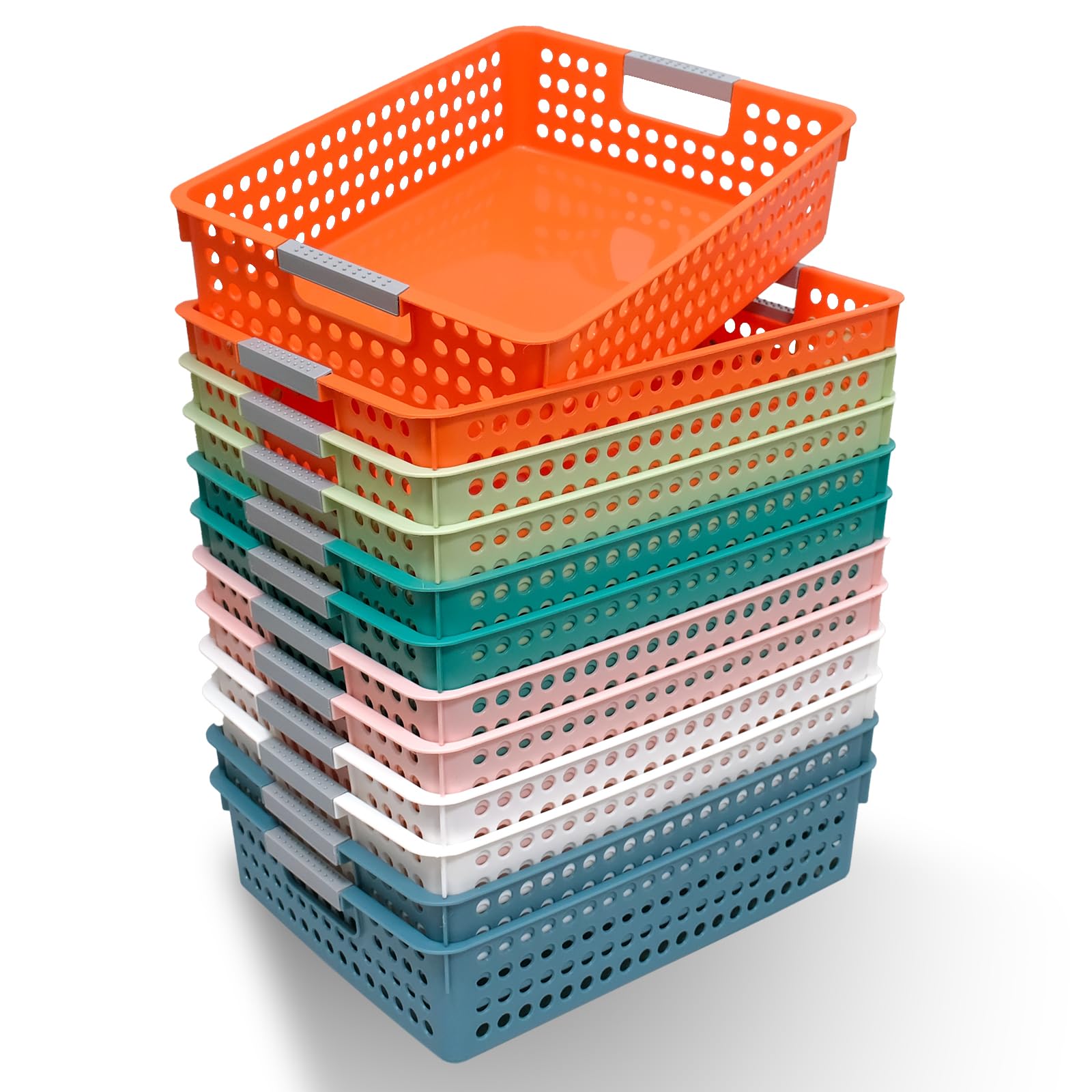 12 Pcs 14''x10'' Classroom Paper Trays Storage Colorful Turn-in Baskets for A4 Paper,Toy Handicrafts Classroom, Office,Library, Kitchen, Bedroom, Bathroom Organization(6 Colors)