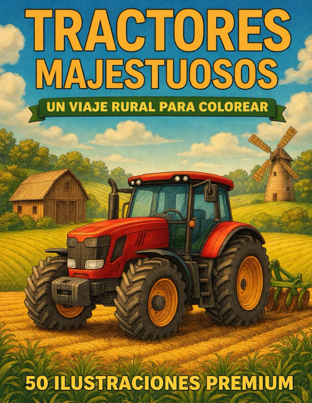 TRACTORES MAJESTUOSOS Arte rural para colorear – 50 ilustraciones detalladas (El Gran Libro de Tractores para Niños)