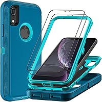 Vista 8 de Funda para iPhone XR con 2 protectores de pantalla de vidrio templado, grado militar 3 en 1, resistente a prueba de golpes, a prueba de caídas