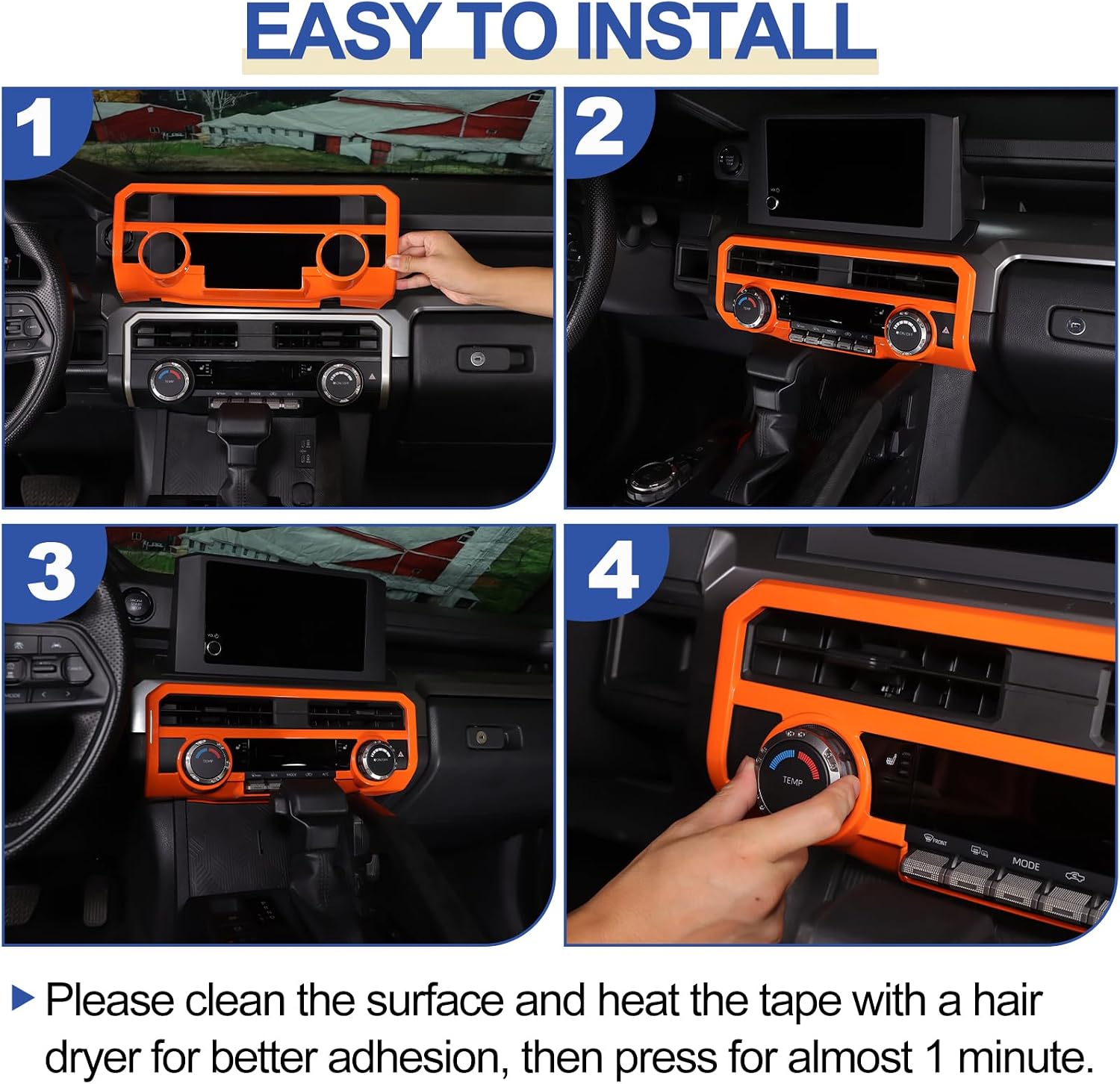 Daeiclru Center Console Air Vent Outlet Cover Trim Compatible with Toyota Tacoma 2024 2025, Center Console Air Conditioning Panel Trim Cover AC Vent Frame Panel Protection Accessories (Orange)