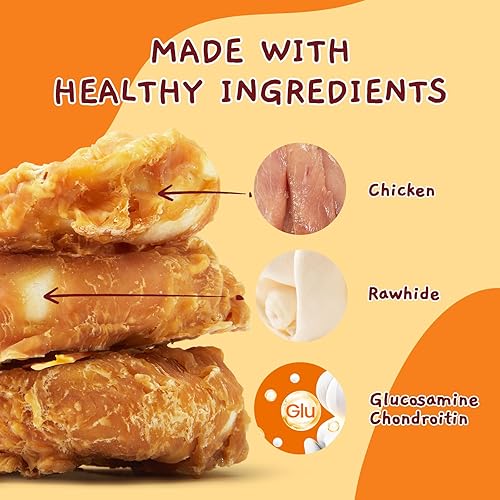 Miniatura 4 de Jungle Calling Golosinas masticables de cuero crudo de larga duración para perros, donas de cuero crudo envueltas en pollo, aperitivos masticables