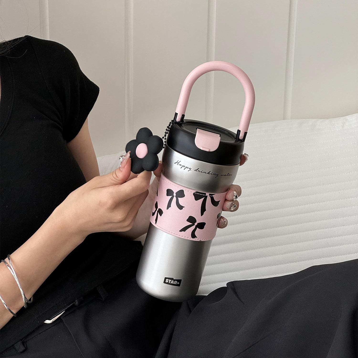 SDGA+ 24 oz Travel Coffee Mug with Lid, Stainless Steel Tumbler, Insulated Portable Water Bottle Fits In Cup Holder Resuable Coffee Cup for Women, Sliver