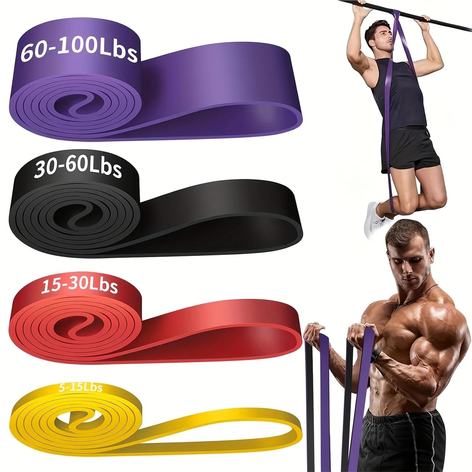 4-teiliges Set: Widerstandsband, Klimmzuggürtel, Klimmzug-Zusatzgürtel, Trainingsgürtel, Beinwiderstandsband, Muskeltraining für Muskelaufbau
