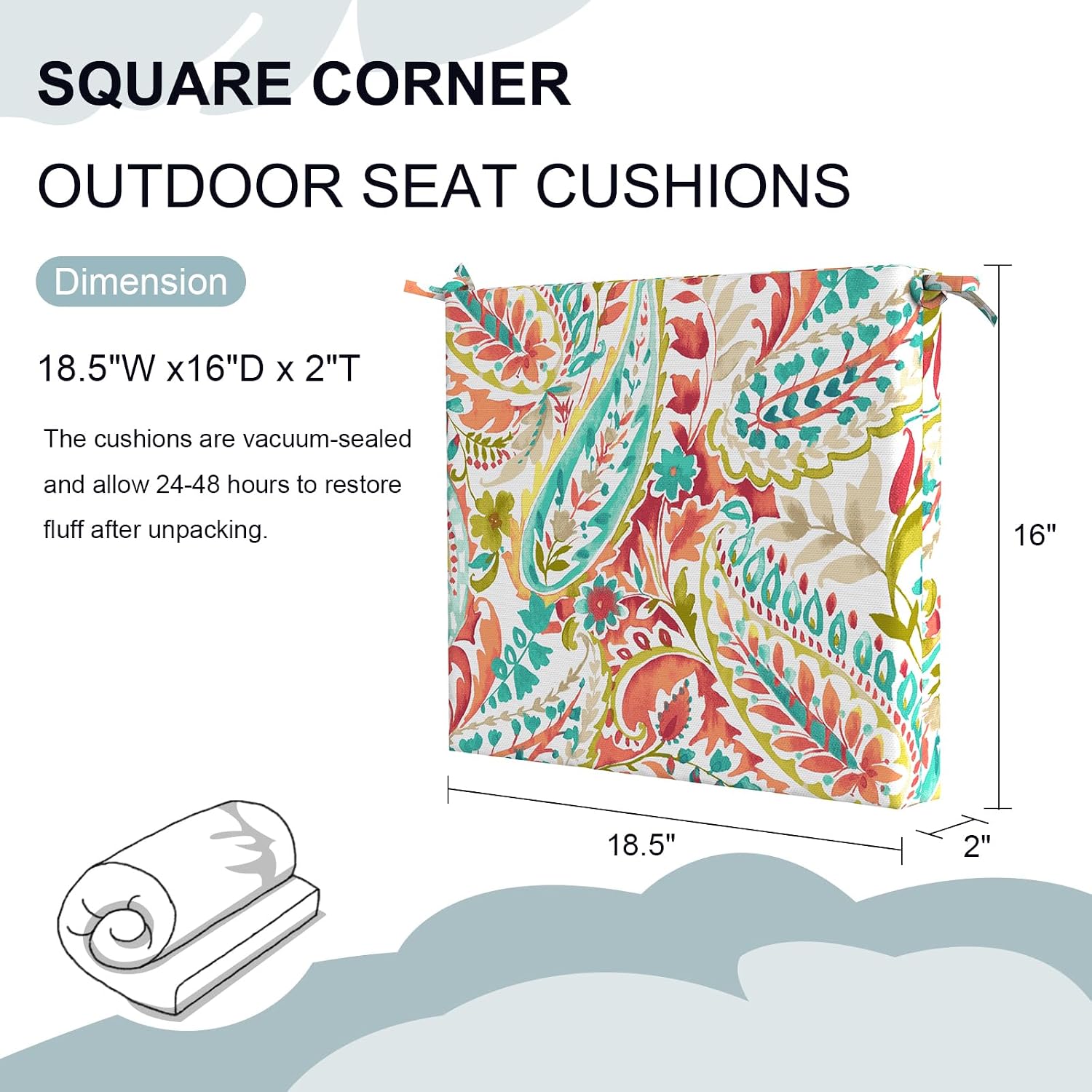 DYTXIII Set of 4 Outdoor Chair Cushions, Water Resistant 18.5"x16"x2" Square Seat Cushion for Patio Dining Chairs, High-Density Replacement Pads for Indoor Outdoor Furniture - Pretty Paisley