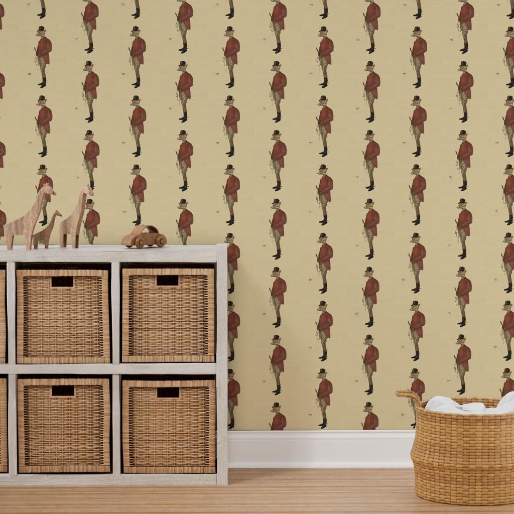 Peel & Stick Wallpaper 3ft x 2ft - Equestrian Hound Fox Horse Pony Toile English Vintage Inspired Country Custom Removable Wallpaper by Spoonflower