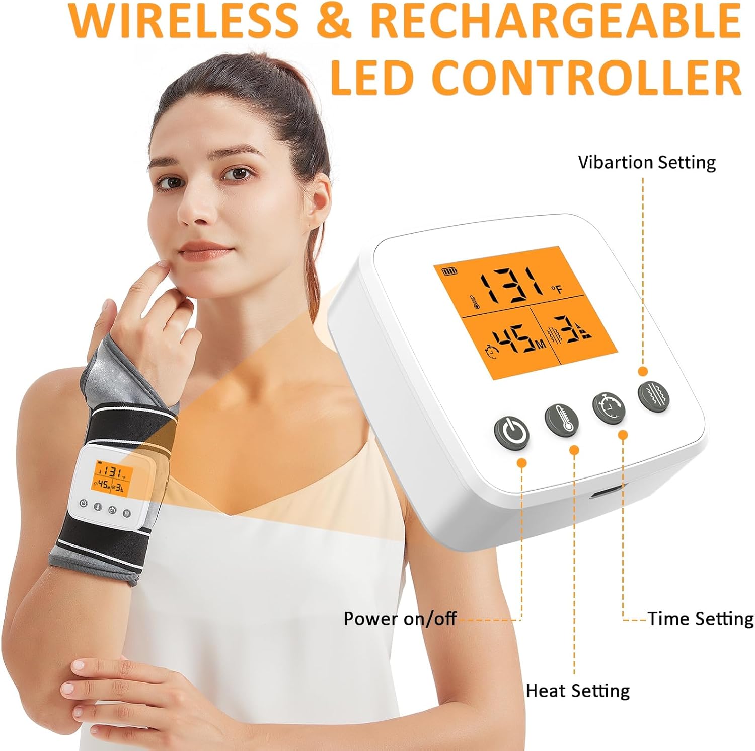 Wrist Heating Pad,Vibration Massager Heating Pad for Wrist,Cordless Heated Wrist Brace for Carpal Tunnel, Heating Wrist Wrap for Wrist Tendonitis,3 Vibration Mode,3 Heat Level - Image 3