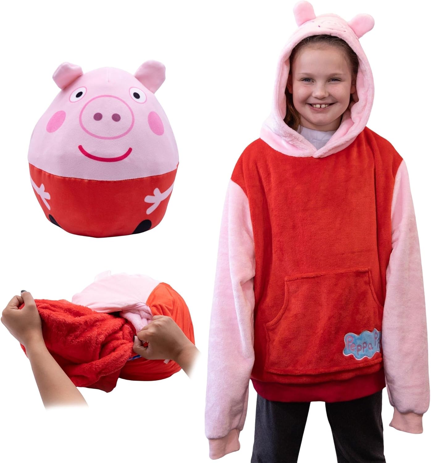Plushible Peppa Pig Wearable Blanket Hoodie for Adults, Kids, and Toddlers, Cozy Snuggle Wrap, Pillow & Longsleeve Sweatshirt - Kid